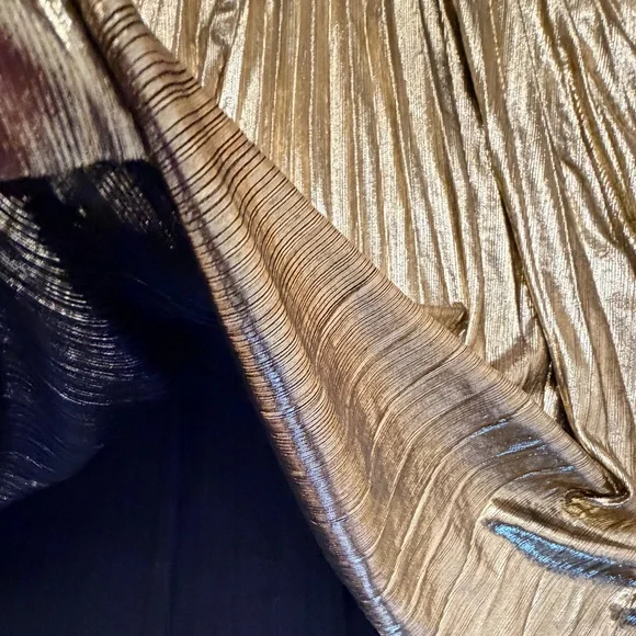 Hensley Gold Pleated Midi Skirt - Picture 4 of 11